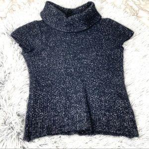 Indivi Navy Turtleneck Cap Sleeve Sweater Top EUC